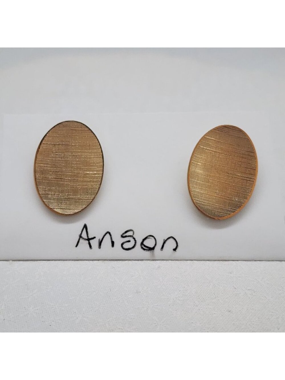 Anson Oval Cufflinks Gold-Tone Textured Mens Minimalistic Design Vintage